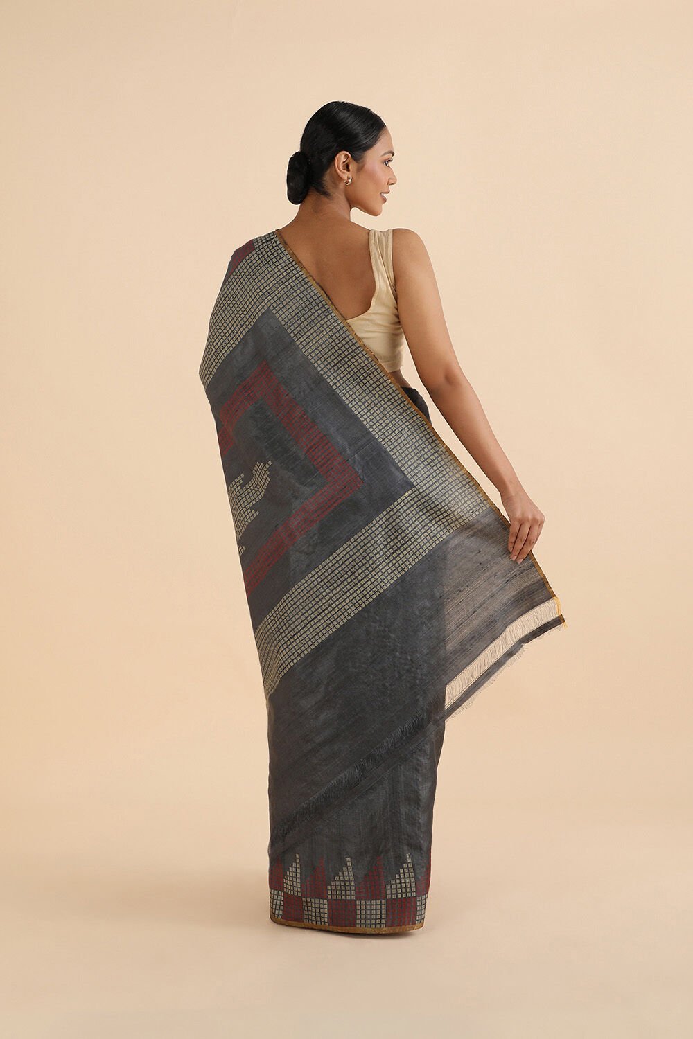 Grey Pure Tussar Woven Saree image number null