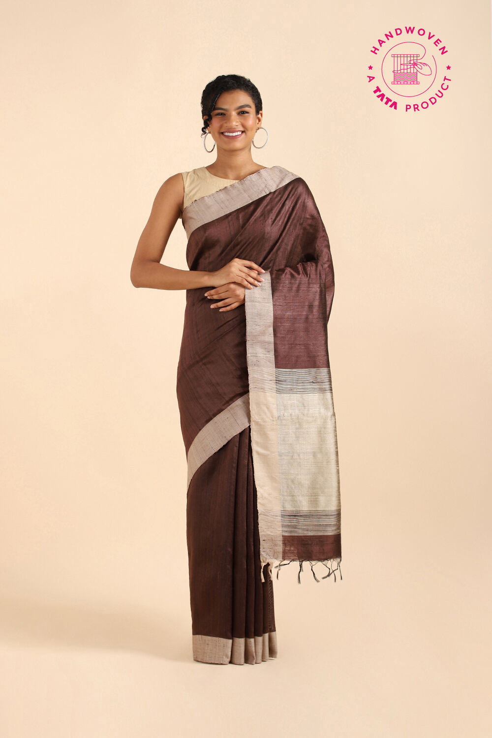 Brown Pure Tussar Silk Bhagalpuri Saree image number null
