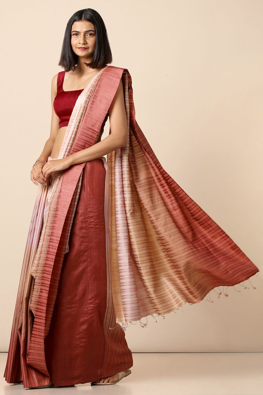 Multicolored Pure Tussar Woven Saree image number null