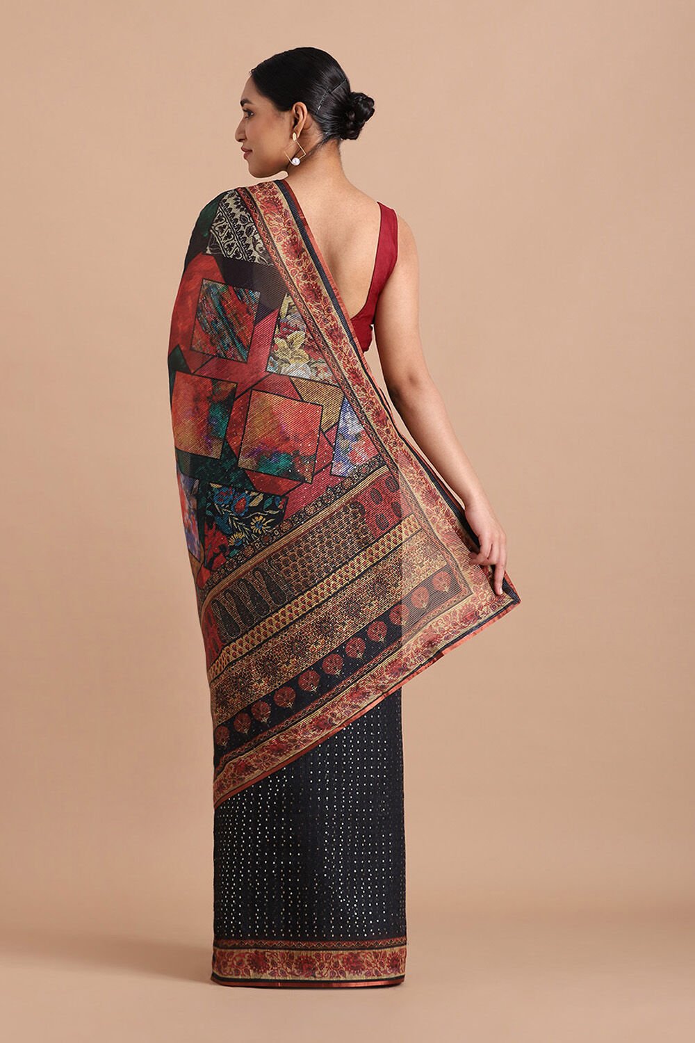 Black Pure Embroidered Saree image number null