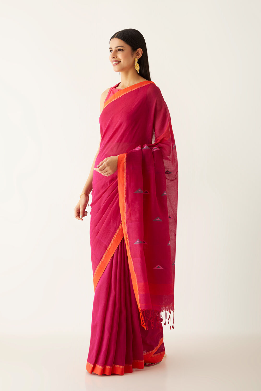 Dark Pink Pure Cotton Bengal Saree image number null