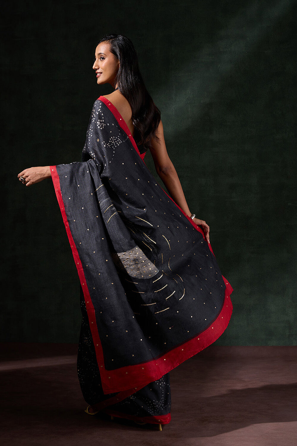 Black Tussar Muga Batik Saree image number null