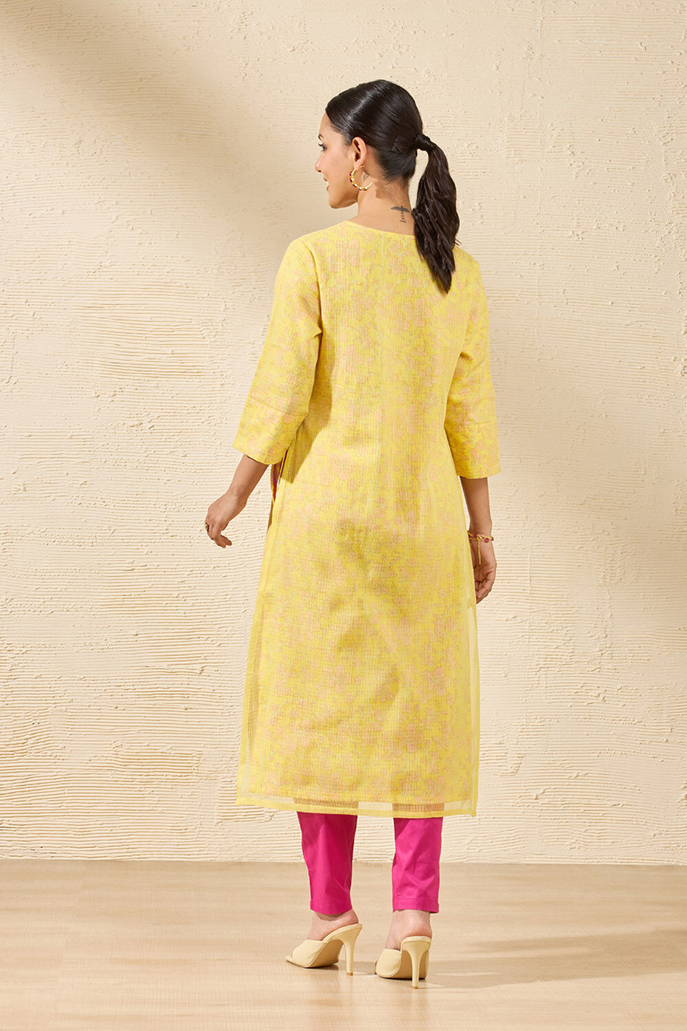 Yellow Pure Kota Printed Sanganeri Kurta image number null