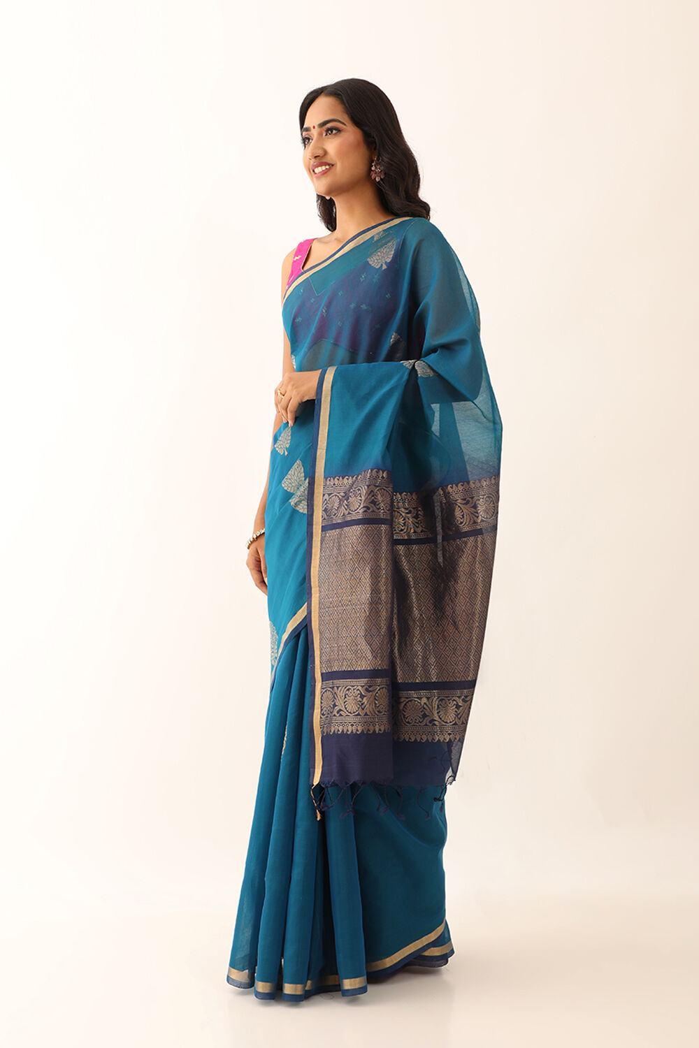 Blue Pure Silk Cotton Woven South Saree image number null