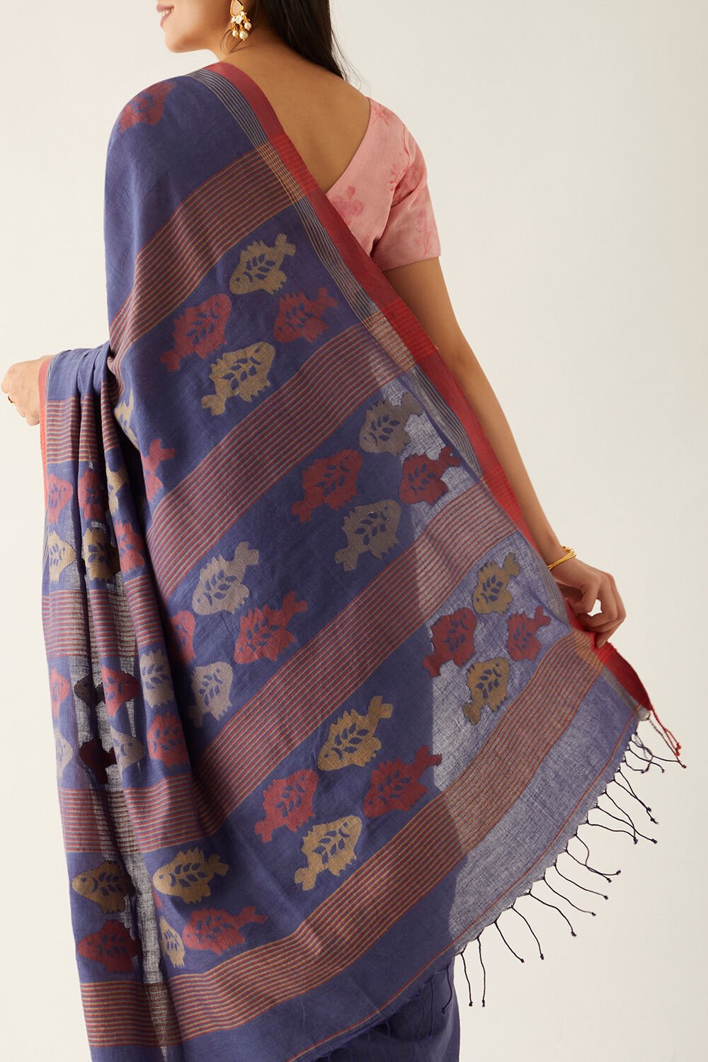 Blue Pure Cotton Jamdani Saree image number null