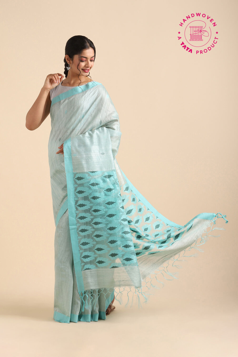 Light Blue Pure Silk Jamdani Saree image number null