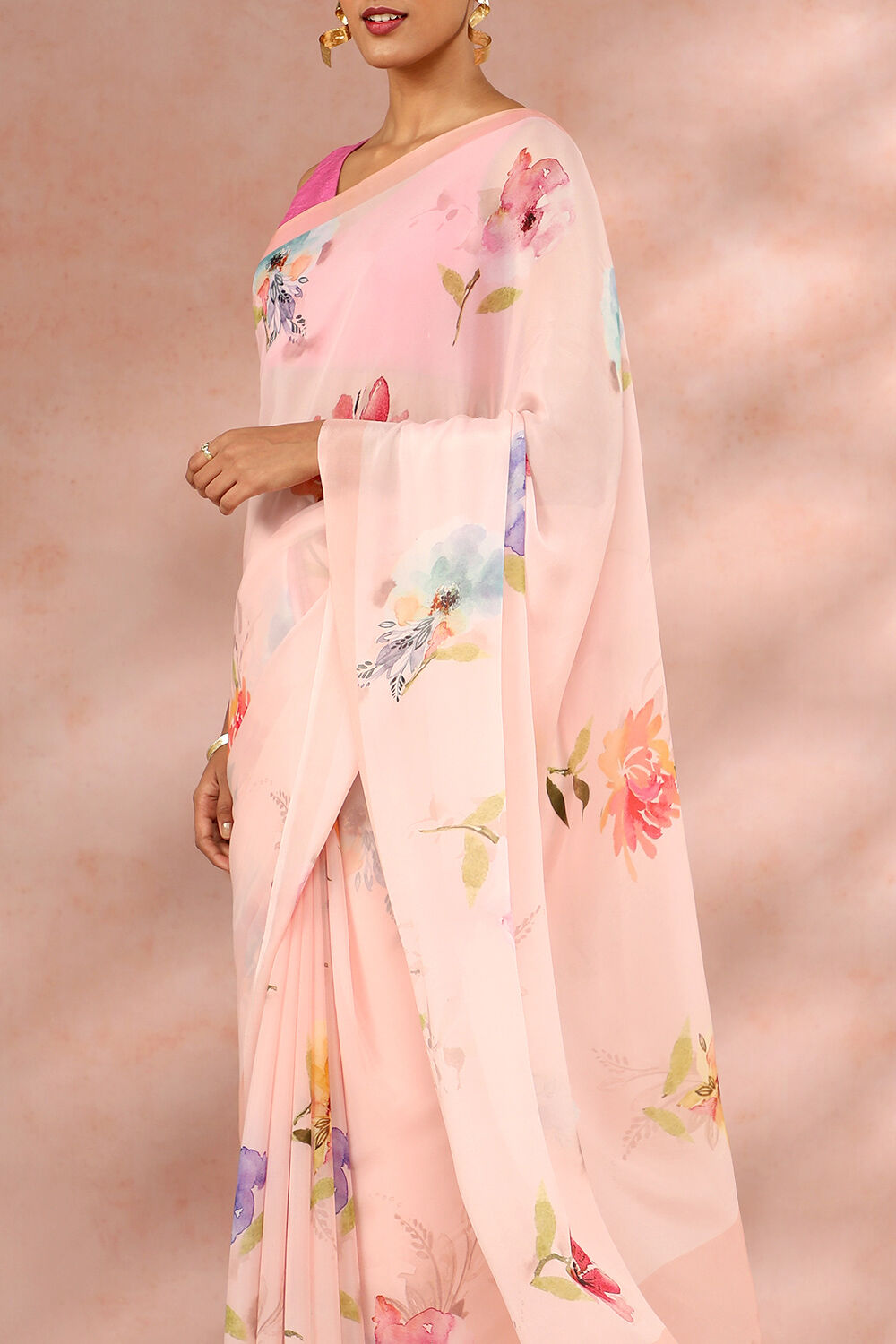 Light Pink Contemporary Viscose Crepe Digital Printed Saree image number null
