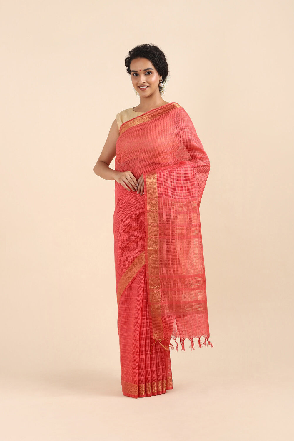 Red Pure Silk Woven Saree image number null