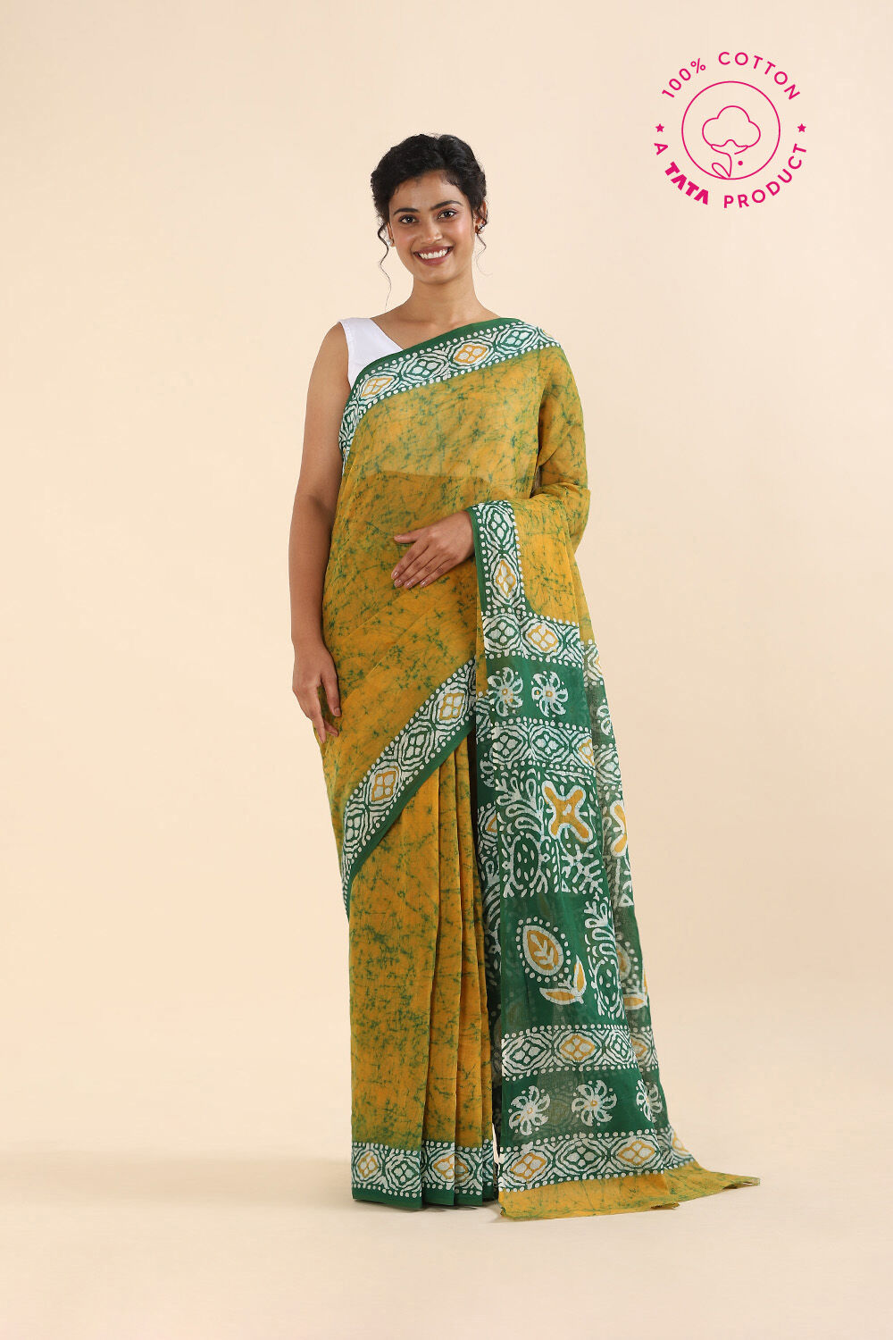 Yellow Pure Cotton Batik Saree image number null