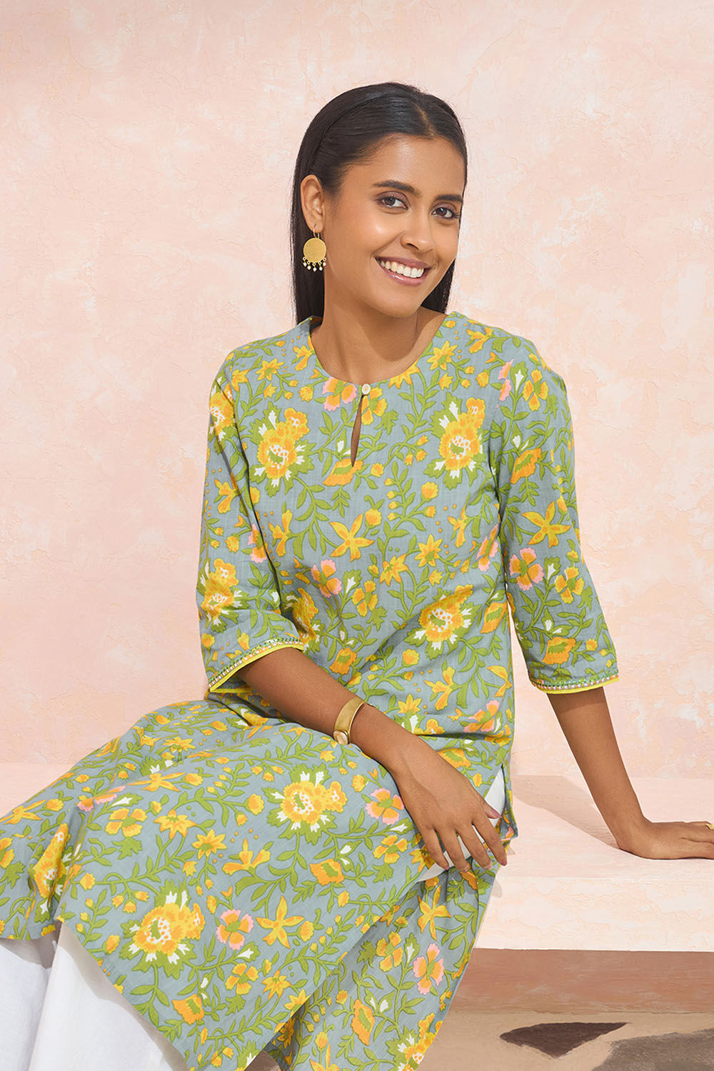 Light Green Screen Printed Pure Cotton Kurta image number null