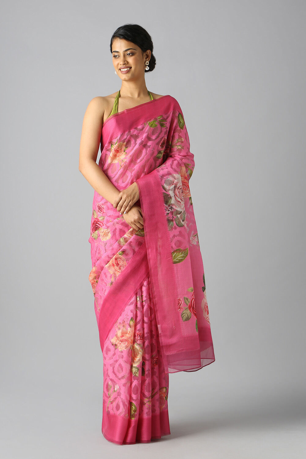 Pink Pure Organza Digital Printed Saree image number null