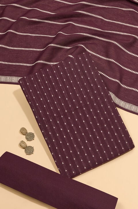Purple Woven Pure Cotton Unstitched Suit Set