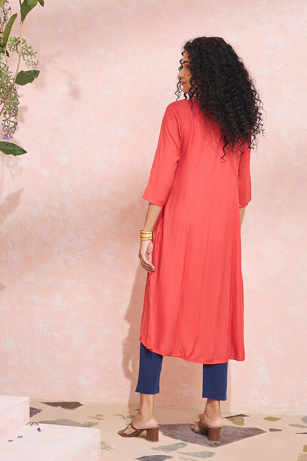 Orange Viscose Embroidered Kurta image number null
