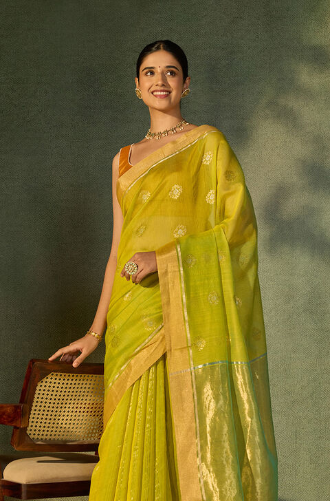 Light Green Woven Pure Silk Cotton Chanderi Saree