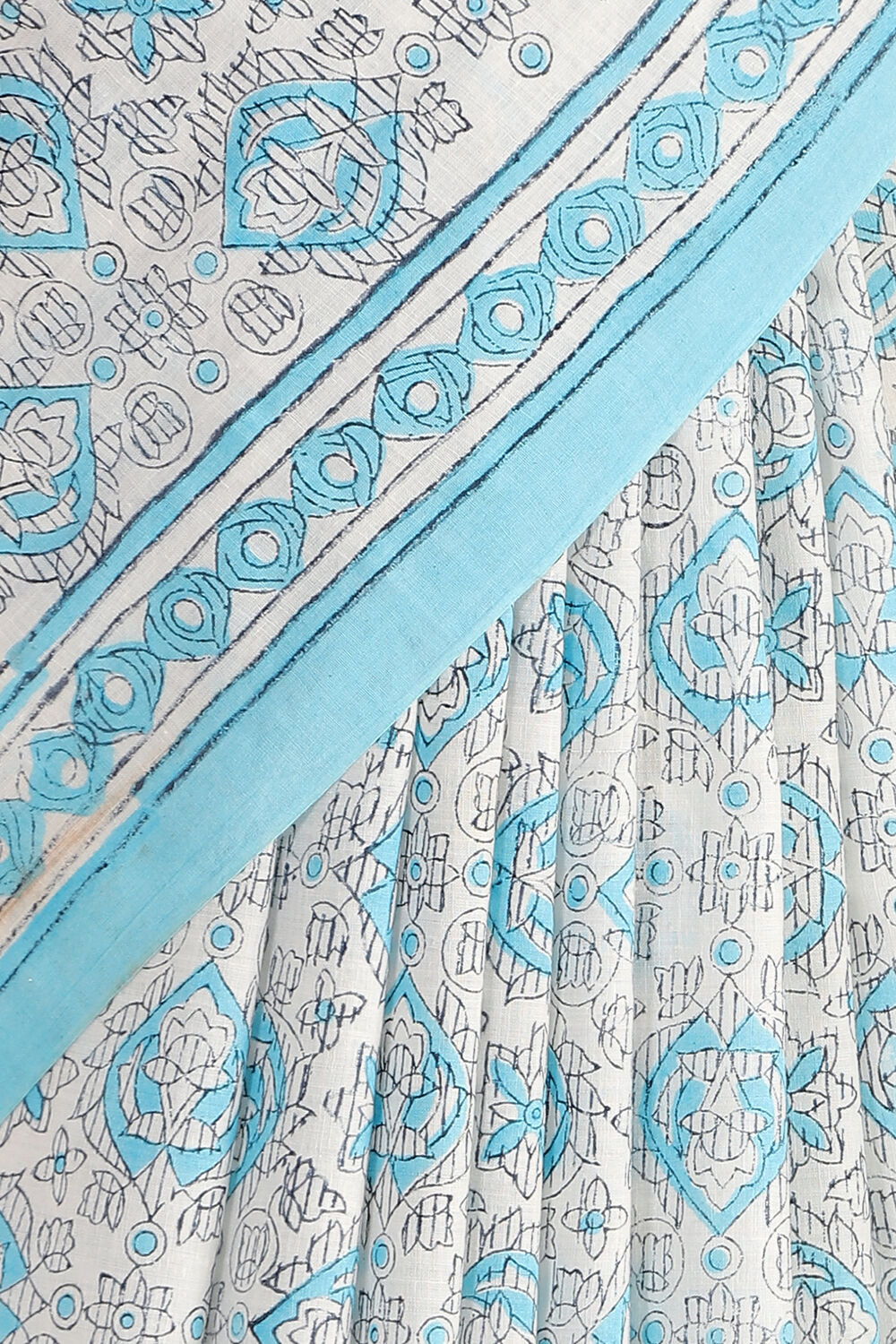 Light Blue Pure Khadi Cotton Block Print Sanganeri Saree image number null