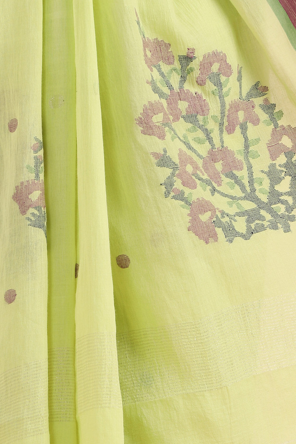 Light Green Cotton Pure Khadi Jamdani Saree image number null
