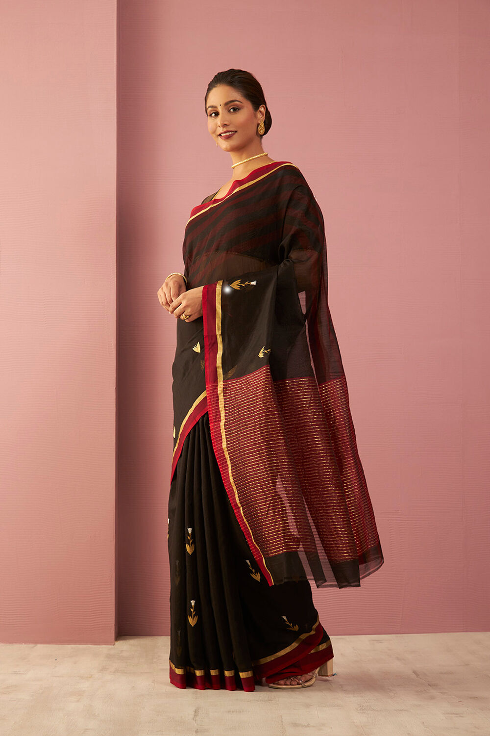 Black Woven Pure Silk Cotton Chanderi Saree image number null