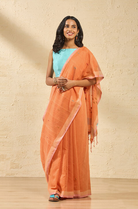Orange Bengal Pure Cotton Jamdani Saree