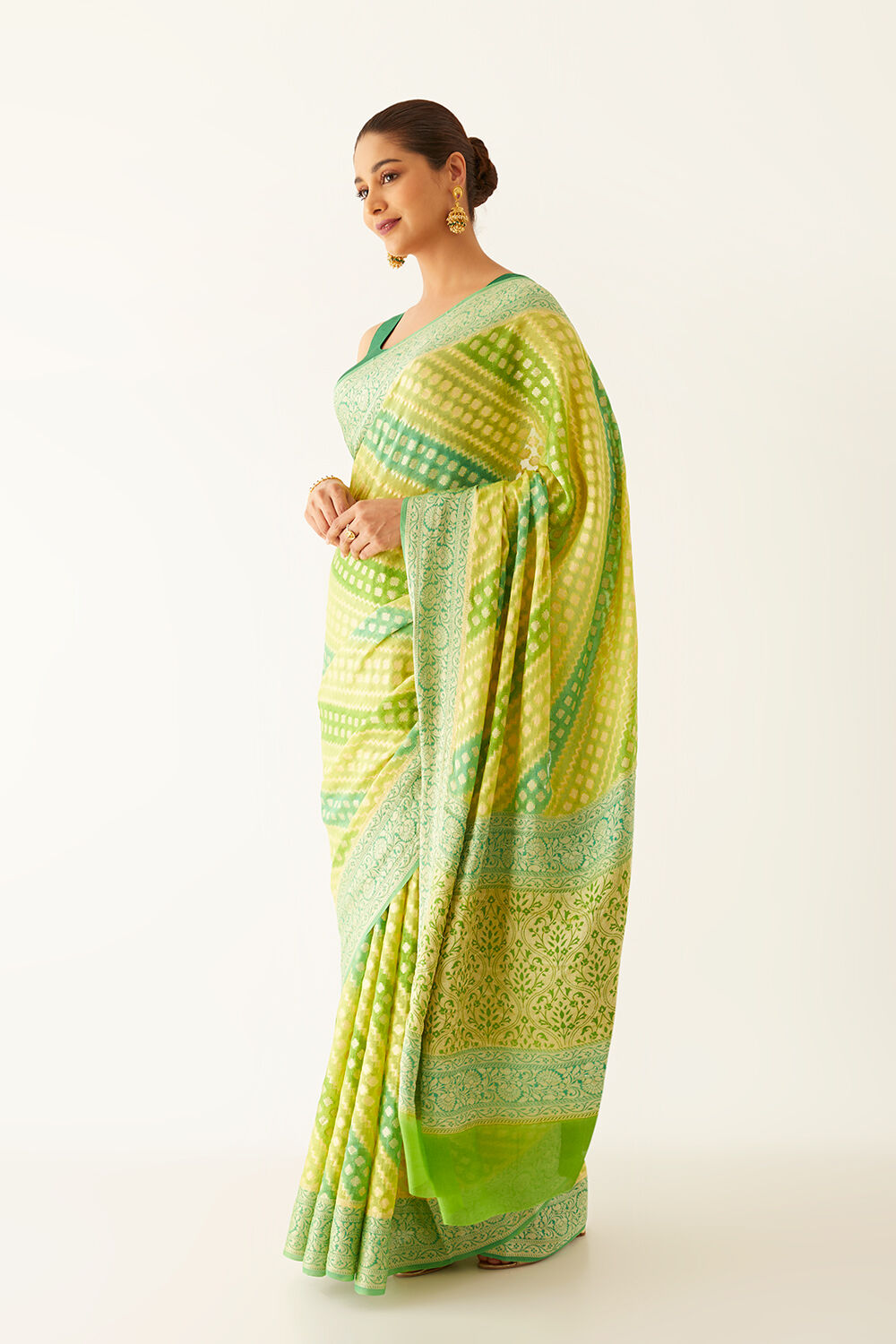 Green Pure Georgette Banarasi Brocade Saree image number null