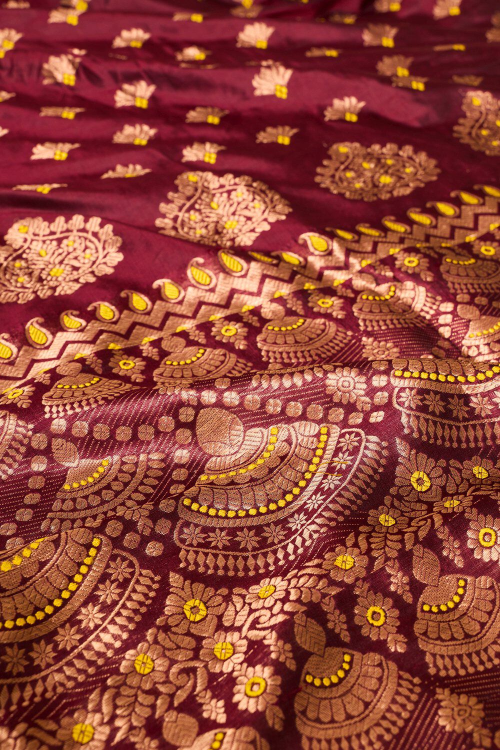 Dark Red Assam Woven Pure Silk Saree image number null