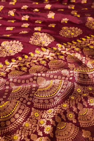 Dark Red Assam Woven Pure Silk Saree thumbnail image number null