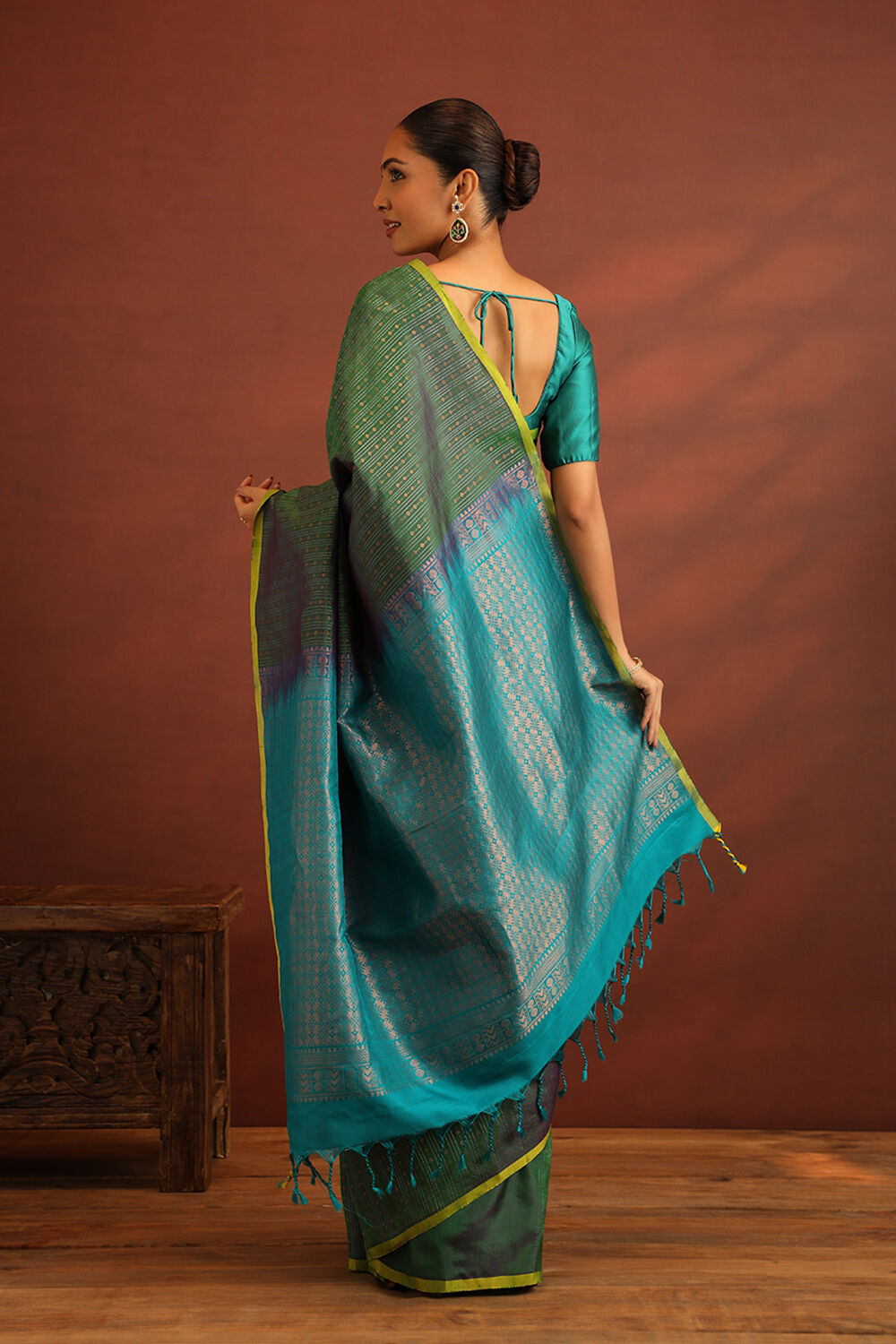 Dark Green Woven Pure Soft Silk Saree image number null