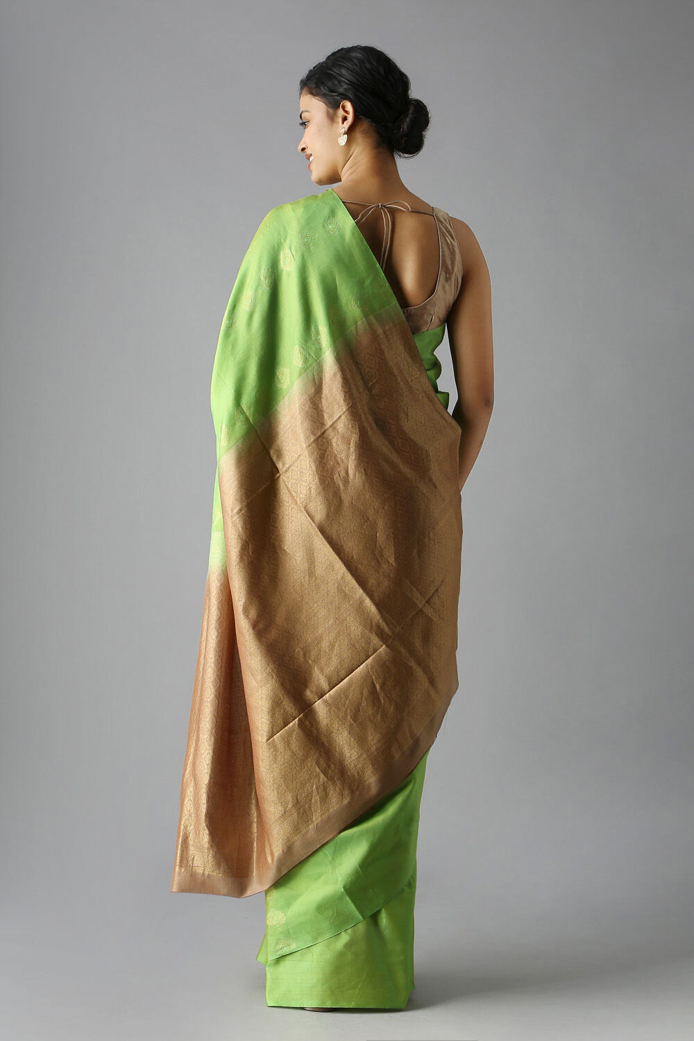 Green Pure Silk Tencel South Saree image number null