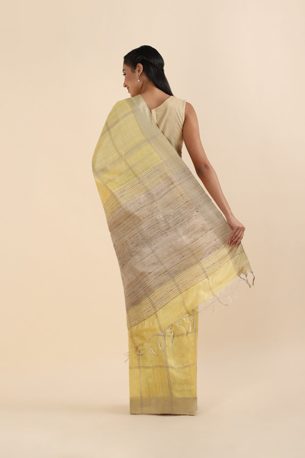 Light Yellow Pure Tussar Silk Bhagalpuri Saree image number null