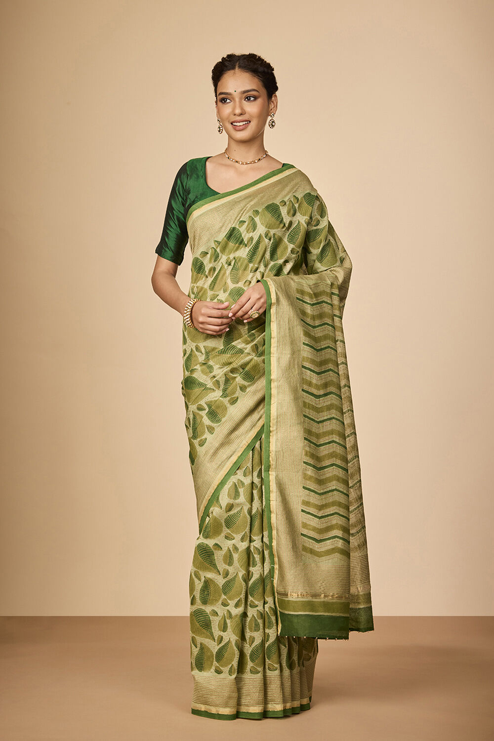 Green Rajasthan Block Printed Pure Silk Cotton Saree image number null