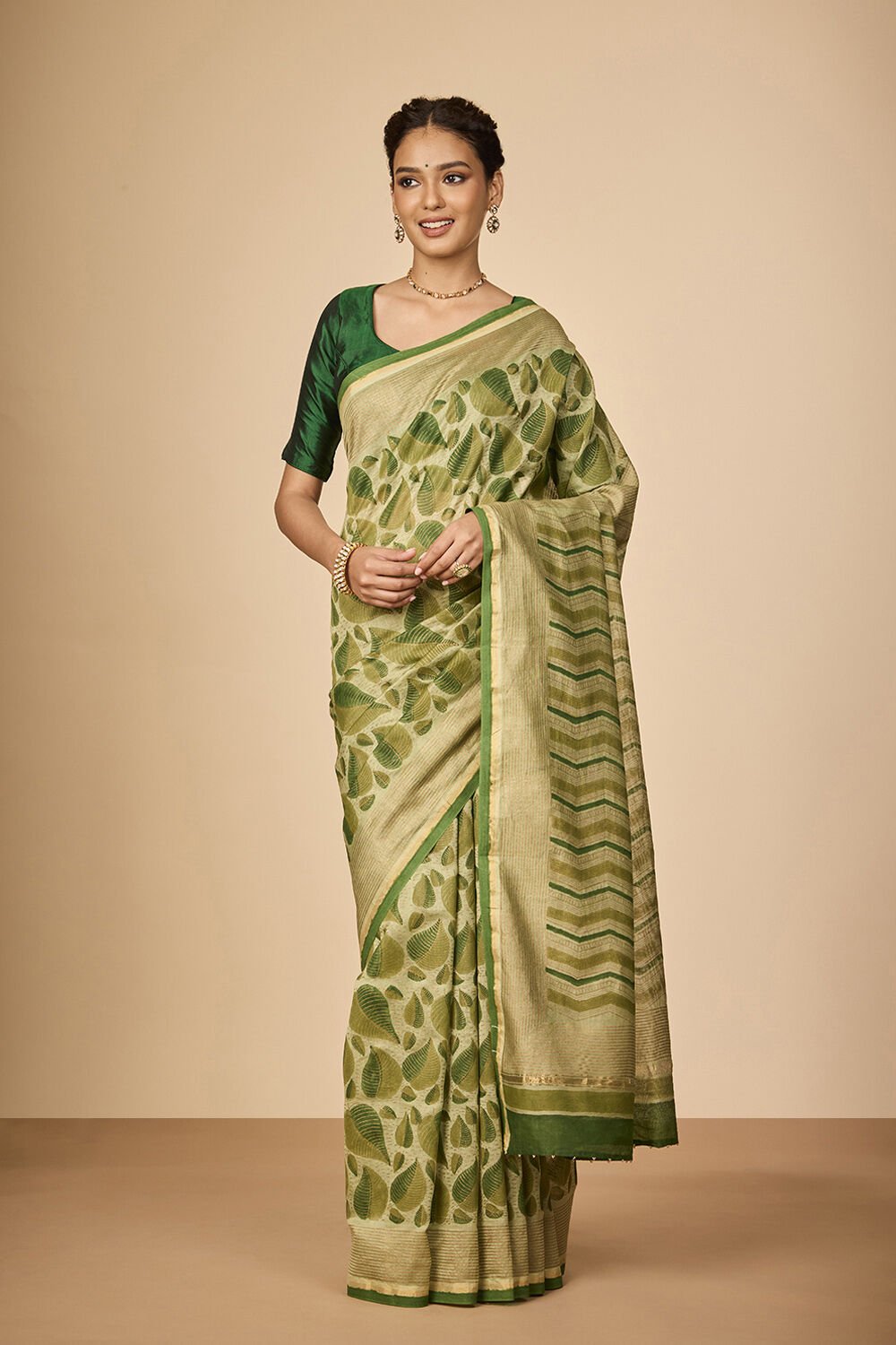 Green Rajasthan Block Printed Pure Silk Cotton Saree image number null