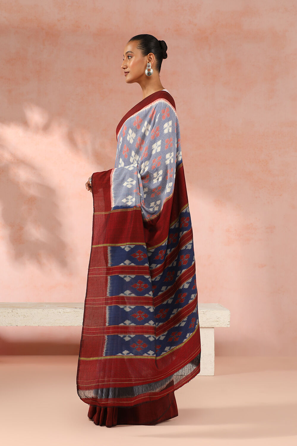 Blue Pure Cotton Pochampalli Ikat Saree image number null