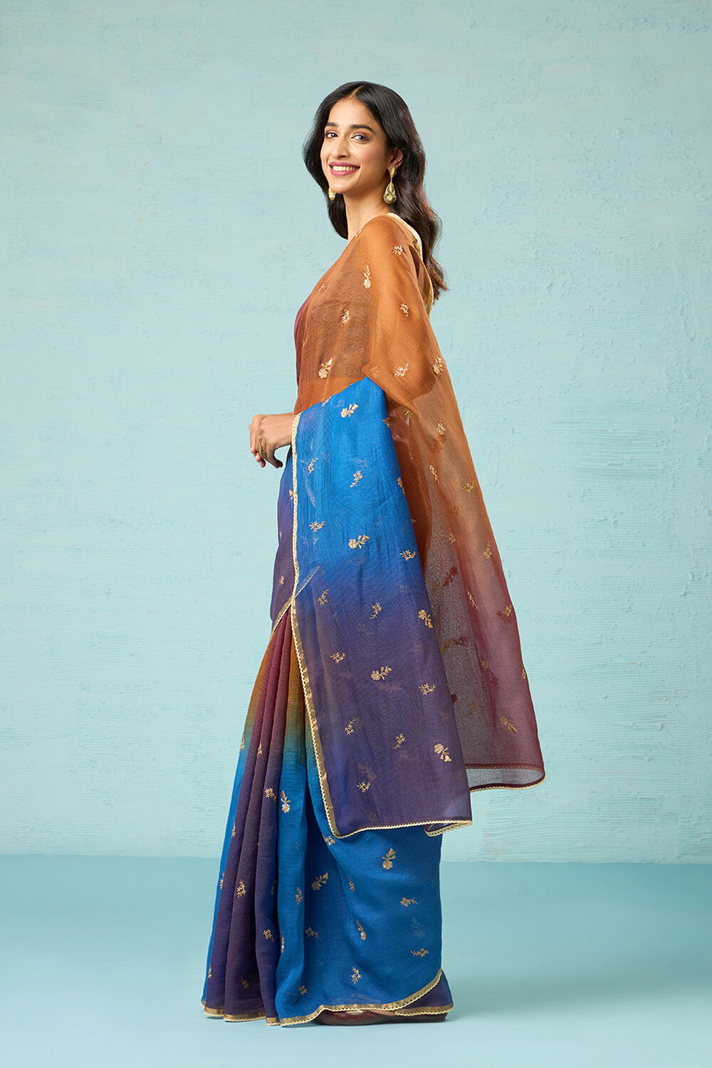 Blue Pure Silk Cotton Embroidered Saree image number null