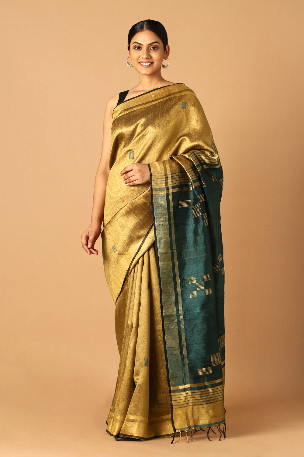 Gold Pure Tussar Silk Bhagalpuri Saree image number null