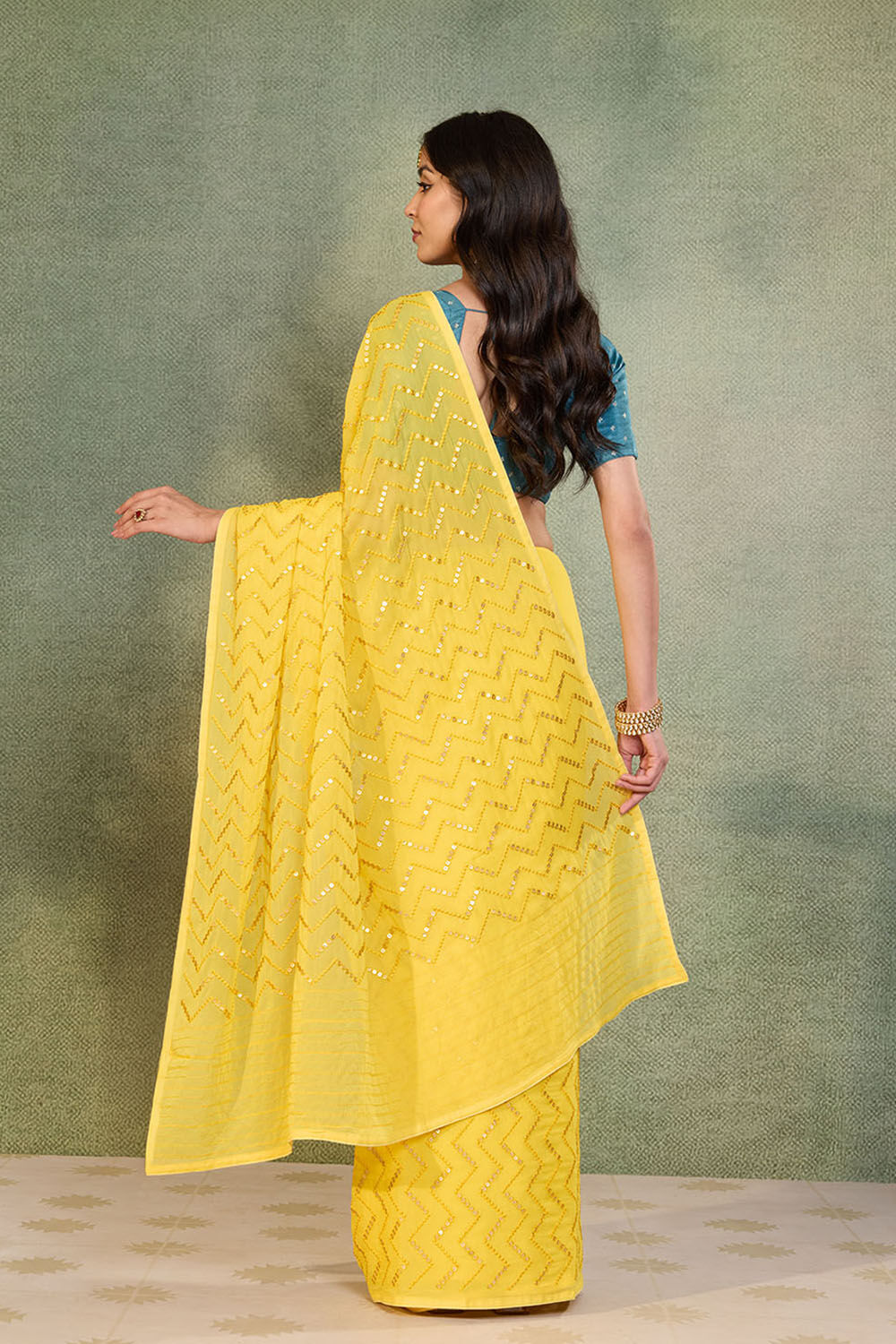 Yellow Viscose Georgette Embroidered Saree image number null