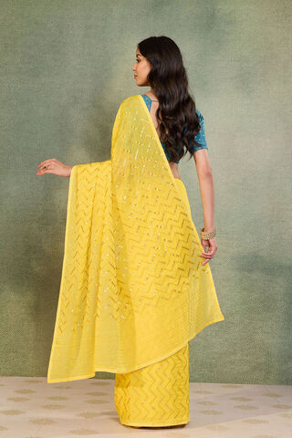 Yellow Viscose Georgette Embroidered Saree thumbnail image number null