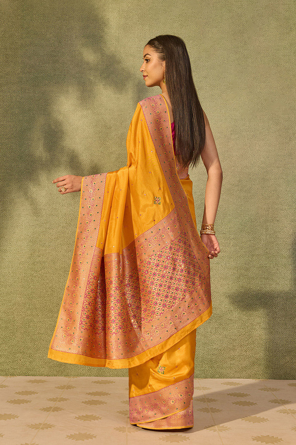 Yellow Embroidered Pure Viscose Saree image number null