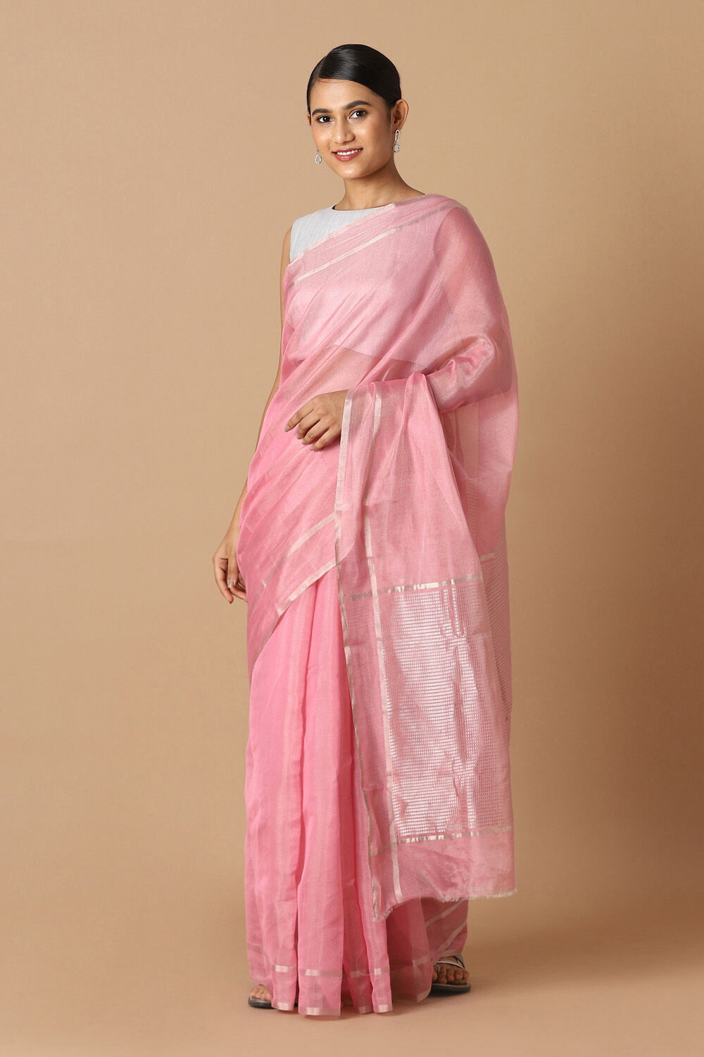 Light Pink Pure Cotton Tissue Chanderi Saree image number null