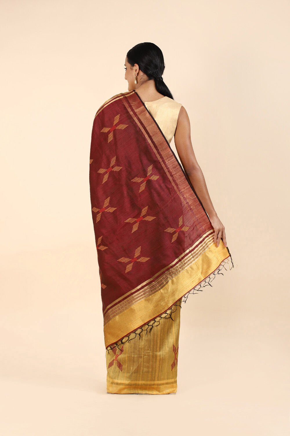 Dark Yellow Pure Tussar Silk Bhagalpuri Saree image number null