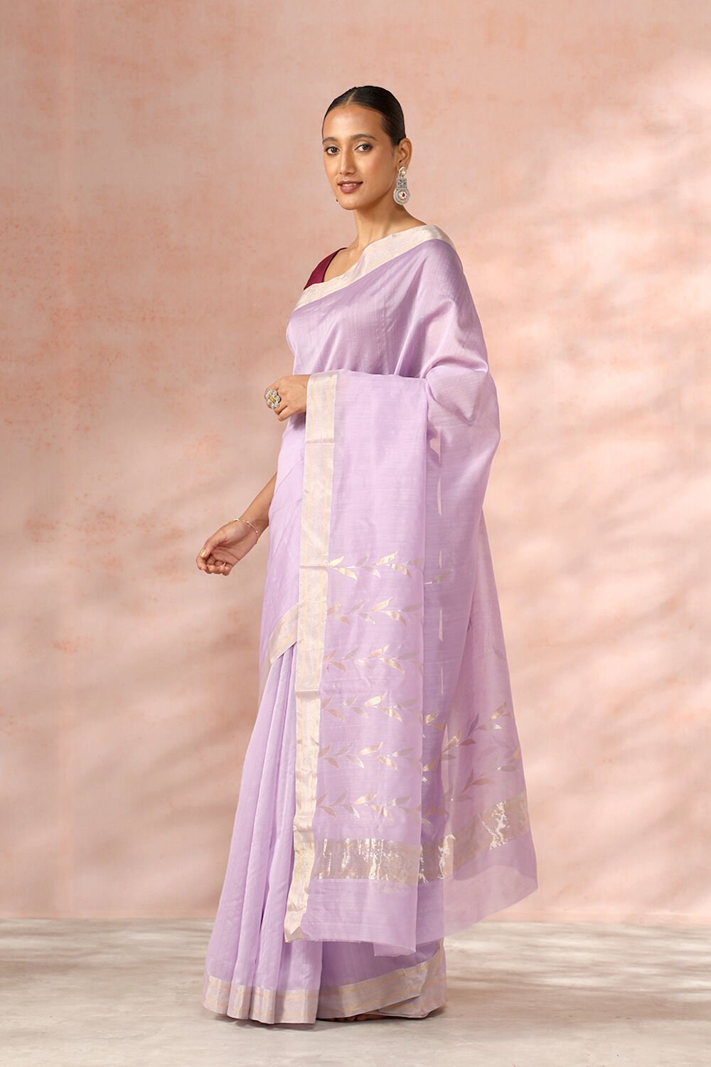 Light Violet Chanderi Pure Silk Cotton Woven Saree image number null