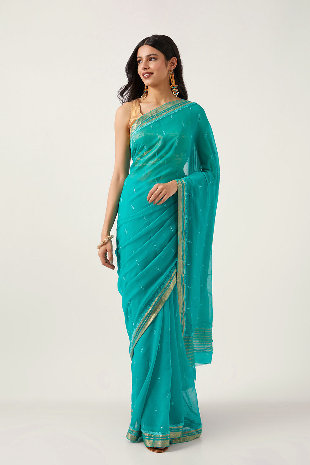 Blue Pure Chiffon Embroidered Saree image number null
