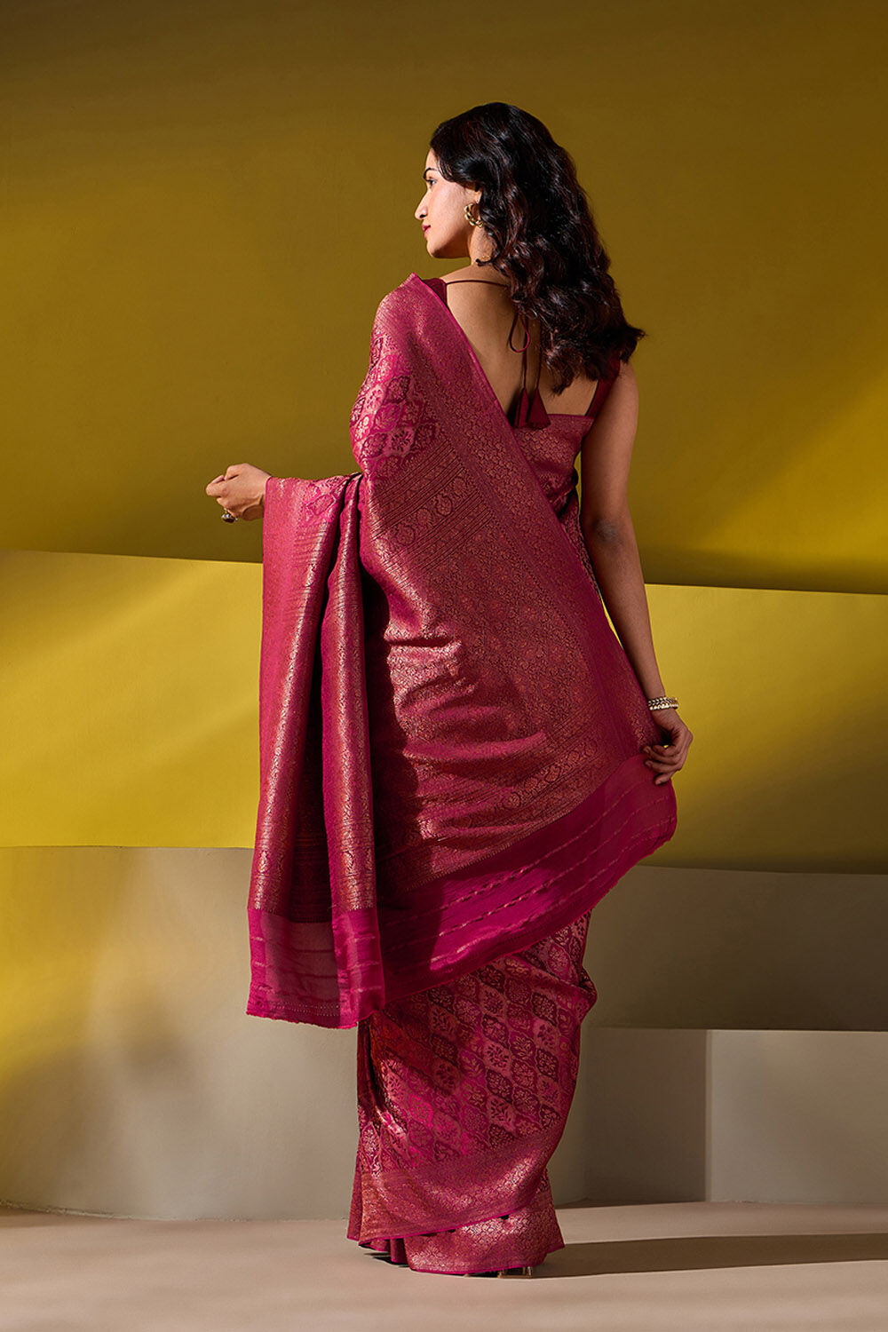 Dark Red Woven Pure Silk Crepe Saree image number null