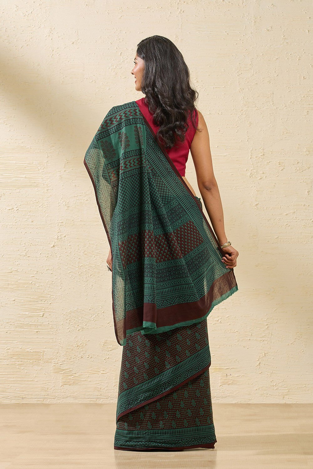 Dark Green Bagh Block Printed Pure Cotton Saree image number null