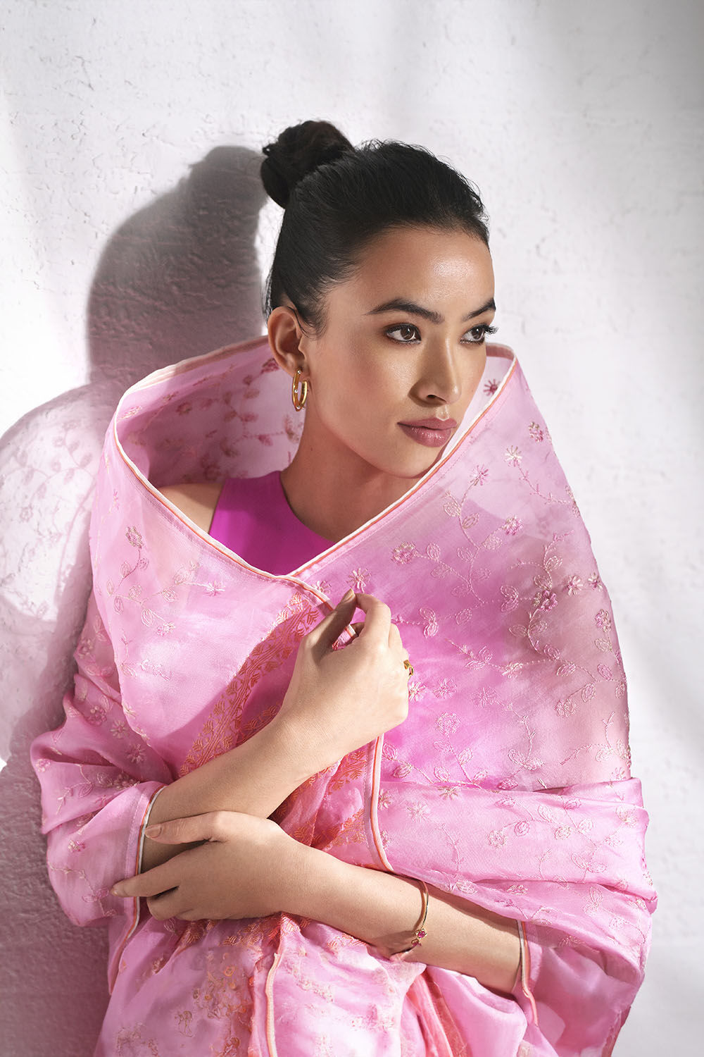 Pink Pure Silk Organza Embroidered Saree image number null