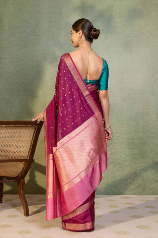 Dark Violet Silk Viscose Cutwork Banaras  Saree thumbnail image number null