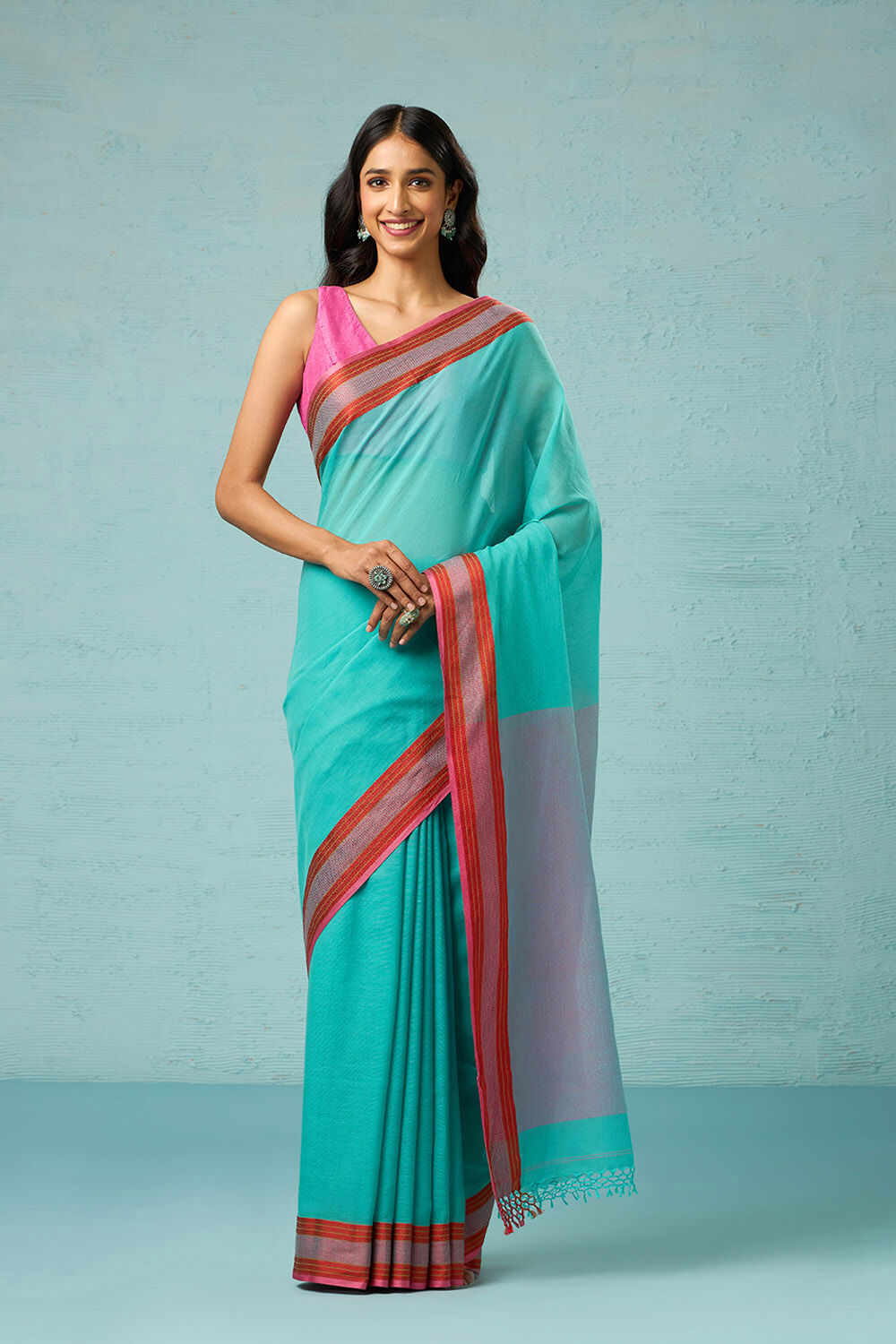 Green Woven Pure Cotton Bengal Saree image number null