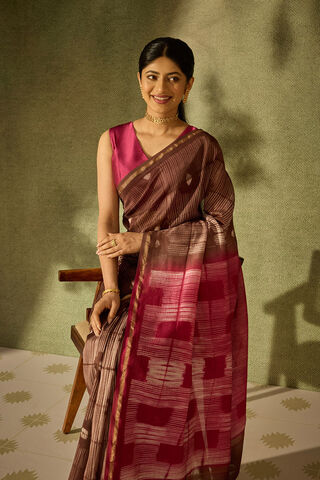Brown Rajasthan Pure Silk Cotton Tie & Dye Shibori Saree thumbnail image number null