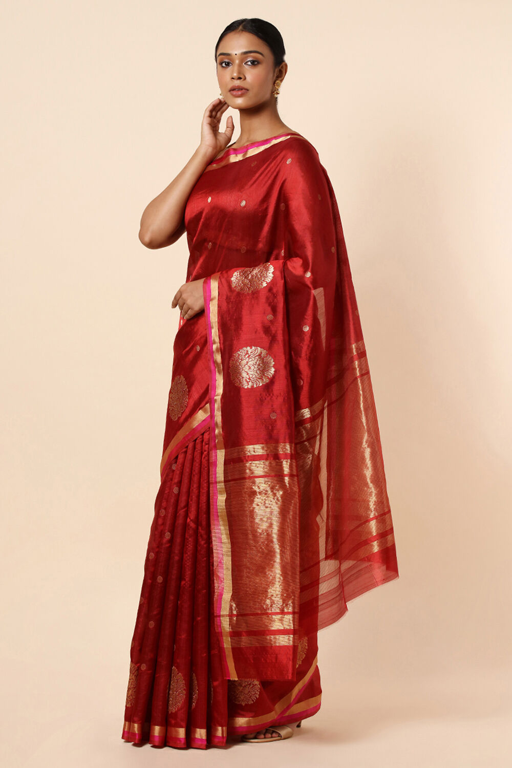 Dark Red Pure Silk Chanderi Saree image number null