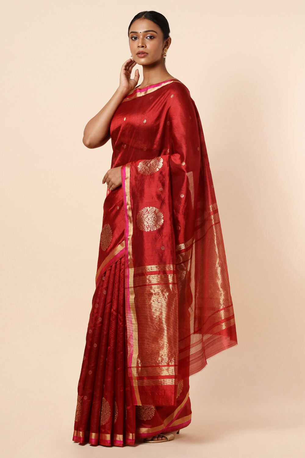 Dark Red Pure Silk Chanderi Saree image number null