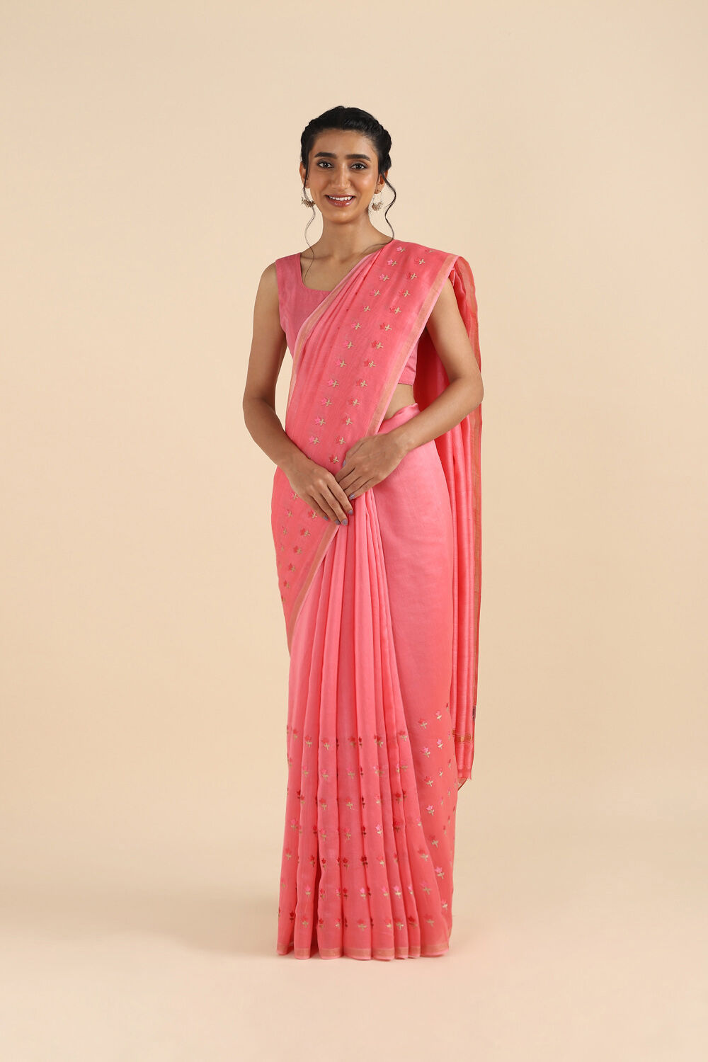 Pink Pure Silk Cotton Embroidered Saree image number null