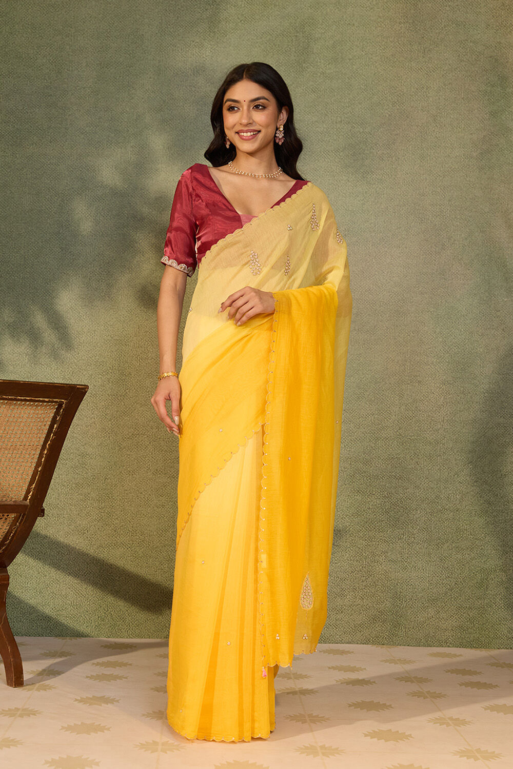 Yellow Pure Silk Cotton Embroidered Saree image number null